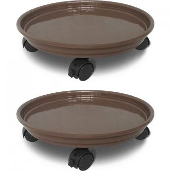 Brown Plant Tray Caddie with Wheels, Indoor Flower Pot Dolly (2 Packs)