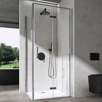 Cabine de Douche à Angle Doporro 75x75x195 cm Porte Pliante Verre Transparent Nano‑revêtement Design Ravenna37 Montage Réversible