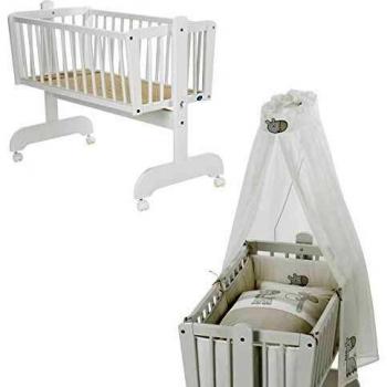 Alvi 40x90 cm Sina Buche Pendelwiege (weiß) – beige Giraffen-Wiegenset