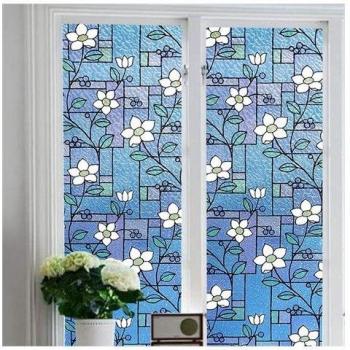 Sticker vitrage givré fleurs carrées couleur pastel