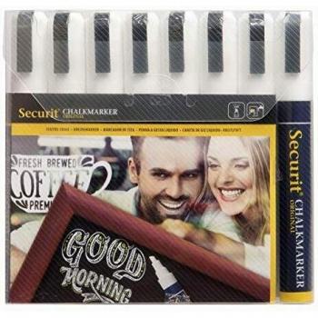 Securit Medium Nib Liquid Chalk Marker Set, 8 White Pens