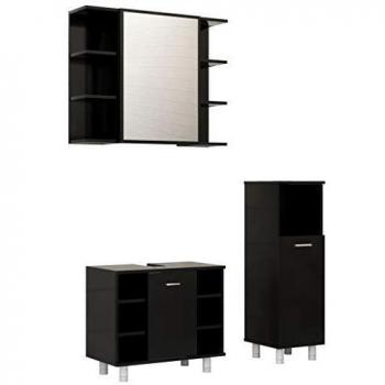 Black Engineered Wood 3 Piece Bathroom Furniture Set vidaXL