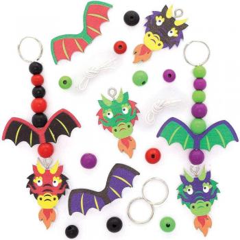 Dragon Wooden Keyring & Bag Dangler Kits (Pack of 4) Assorted Colourways Craft Kits For Kids