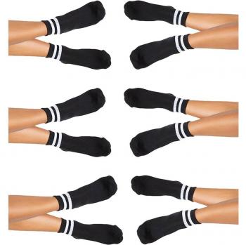 Set di 6 calzini sportivi unisex a righe in cotone, taglia 36-42, neri