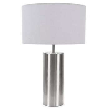 Brushed Chrome Touch Table Lamp, Gray Fabric Drum – Lexy Edition