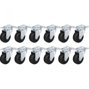 12Pcs 2 Inch Black Polyurethane Swivel Castor Wheels for Trolleys