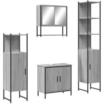 Conjunto de muebles de baño 4 piezas gris sonoma madera contrachapada