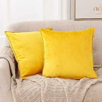 Velvet Throw Pillow Covers – Dual Pack, 50cm by 50cm, Lemon Shade