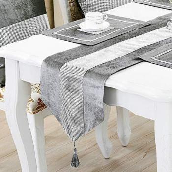 HeMiaor 13x72 Grey Rhinestone Table Runner – Festive Wedding & Holiday Elegance