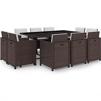 VidaXL Completo da giardino con cuscini, 11 elementi, rattan sintetico marrone