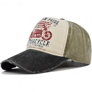FS 2022 British Style Motorcycle Print Washed Vintage Baseball Cap – Unisex Trucker Cap with Wash Finish