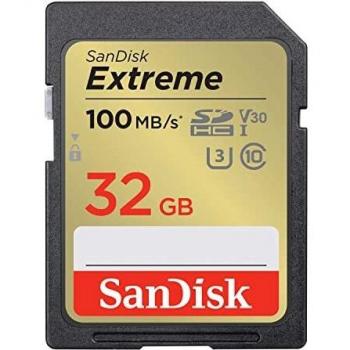 SanDisk Extreme 32 GB SDHC Speicherkarte (2022) bis 100MB/s, Cl10, U3, V30
