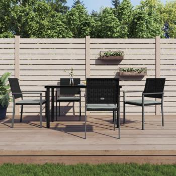 Set Pranzo Esterno 5pz con Cuscini in Polyrattan e Acciaio