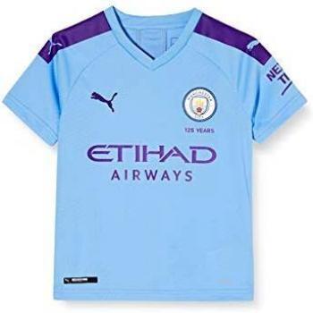 PUMA Kinder-MCFC Replica Home Shirt SS – Sponsorlogo, Hellblau/Til‑Lila, 164 cm