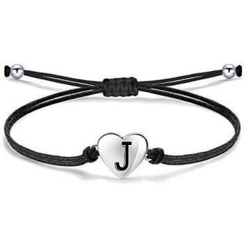 Bracciale Iniziale “J” Argento 925 con Cuore e Catena Intrecciata