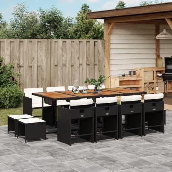 VidaXL Black Poly Rattan 13-Piece Garden Dining Set with Cushions