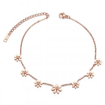 Bracelet de Cheville en Acier Inoxydable avec Ornement de Fleurs Marguerite, Or Rose, 240mm