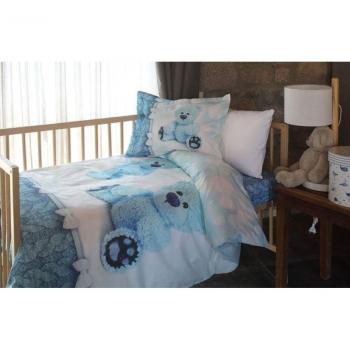 Housse de Couette Bébé Flanelle Ours Bleu 100% Coton