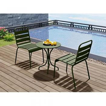 Kit salle à manger de jardin métallique 60 cm + 2 chaises empilables, couleur kaki – MIRMANDE