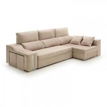 Sofá Chaise Longue Beige con Arcón y Puff
