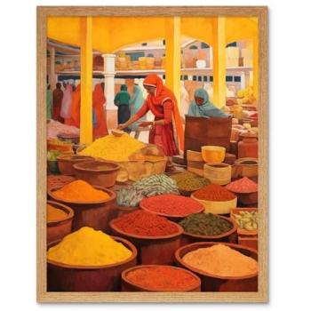 Kaleido Kitchen: Asian Herb & Spice Artwork by Artery8, 12x16, Light Oak Frame