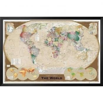 Poster Ejecutivo: Mapa del Mundo Winkel Tripel 24x36, Marco de Madera Negra