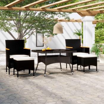 5-Piece Black Rattan Outdoor Dining Set with Tempered Glass