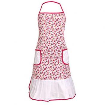 Red Daisy Cotton Kitchen Apron with Pockets for Women