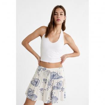 Leinen‑Print‑Minirock von Stradivarius – Weiß, XL