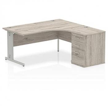 Impulse 1600mm Right Crescent Office Desk Beech Top White Cable