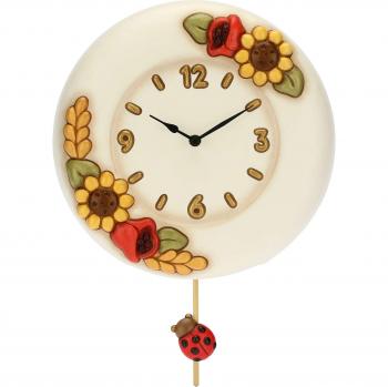 Orologio a Pendolo in Ceramica Decorata a Mano, Linea Fiori e Fantasia, ø 26 cm