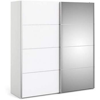Verona 180cm Sliding Wardrobe White with Mirror Doors 2 Shelves
