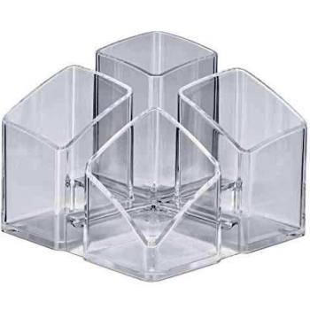 4 Compartments Transparent Crystal-Clarity Desk Organizer