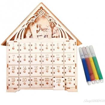 Estuche de Navidad Basswood DIY: 24 Cajones y Lámpara LED