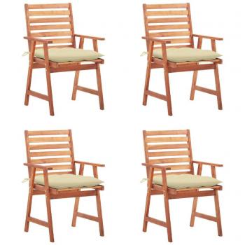 Sillas de comedor al aire libre con almohadas 4 piezas Acacia sólido