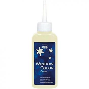 KREUL Window Color Nachtleuchtfarbe, Fensterfarbe auf Wasserbasis für Glas, Spiegel und Fliesen, für Kinder ab 6 Jahren, lässt sich rückstandslos entfernen, mit Maldüse, Gelb 80 ml