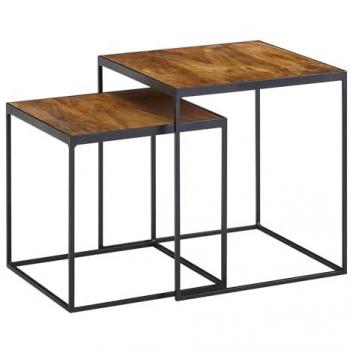Beistelltisch-Set 2er aus braunem Holz, Maße: 40x44x40 cm