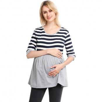 Half Sleeve Striped Maternity Nursing Top