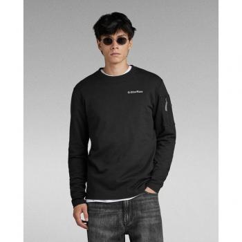 G-Star Herren Longsleeve mit Reißverschlusstasche und Logo-Print, Schwarz, Größe S