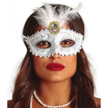 Antifaz de Carnaval Blanco con Pluma