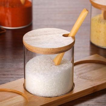 Glass Containers with Bamboo Lid and Wooden Spoon for Food Storage