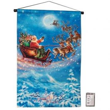 60cm x 40cm Illuminated Santa Sleigh Fabric Christmas Banner
