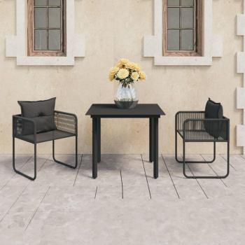 Mobilier de jardin 3 pièces en PVC tressé noir