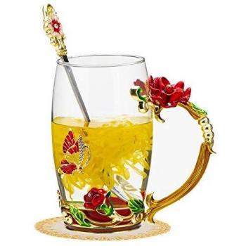TKLake Lead-Free Enamel Flower Mug for Mothers Day