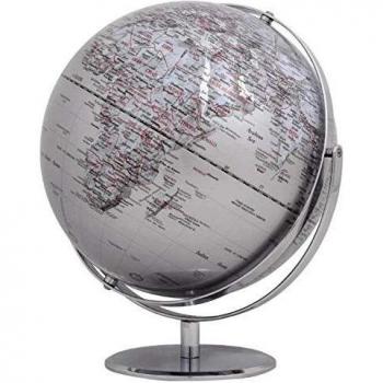 Globe Terra Juri Argento Diametro 30cm Altezza 36cm in Metallo e Plastica