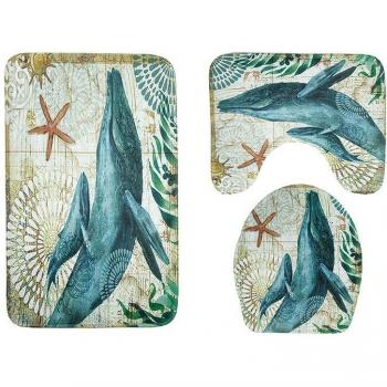3-Piece Sea Turtle Bathroom Mat and Toilet Cover Set