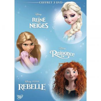 Coffret 3 Disques Vidéo Héroïnes Disney – La Reine des Neiges, Raiponce, Rebelle