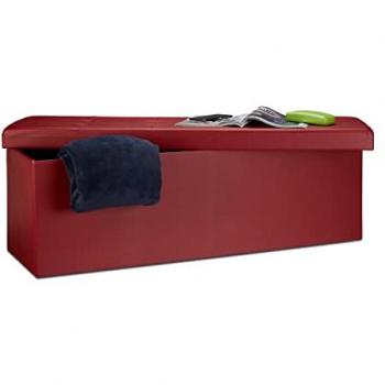 Faux Leather Folding Storage Bench, XL Size, Dark Red, 38 x 114 x 38 cm