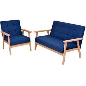 VidaXL 2-Piece Sofa Set in Blue Fabric