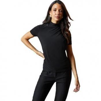 Women's Black High-Neck Draped Blouse